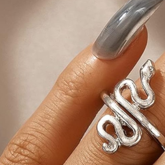 Silver Tone Open Style Adjustable Snake Ring - Picture 4 of 15